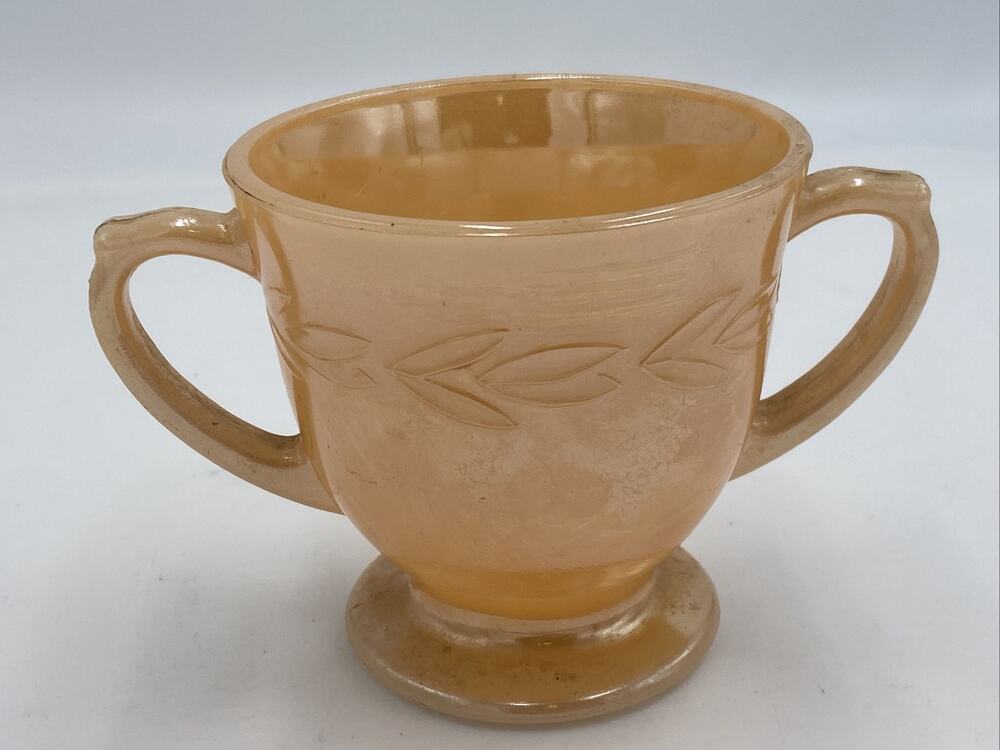 Vintage Fire King Sugar Bowl USA Peach Orange Lustre Glass Laurel Double Handle